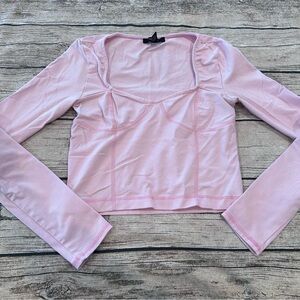 Vintage Y2K Forever 21 Light Pink Long Sleeve Corset Style Crop Top Size Medium